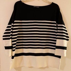 NAVY BLUE/WHITE STRIPED CREW-NECK SWEATER SZ L